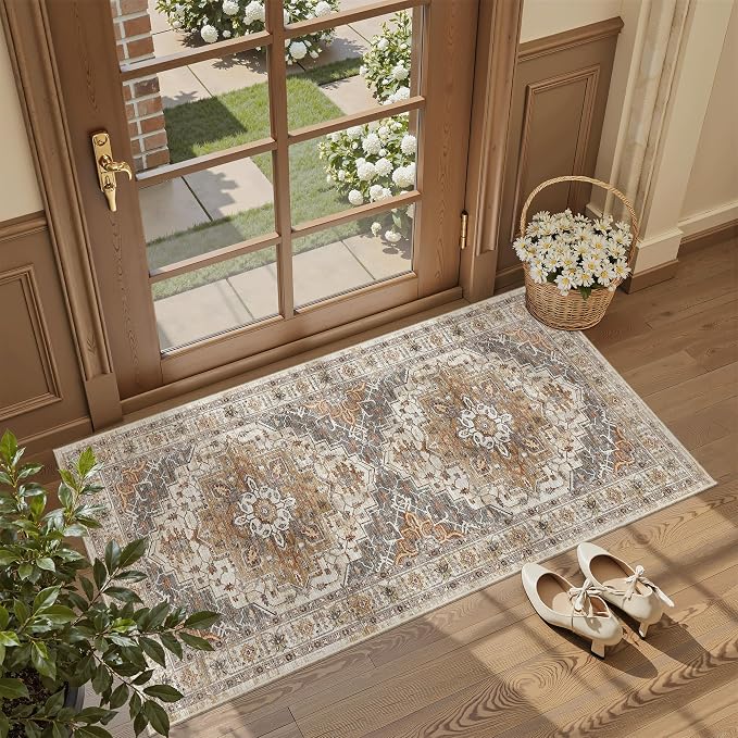 Madane Washable Area Rug 2x4, Small Entryway Rug Non-Slip Vintage Door Mat by Madane