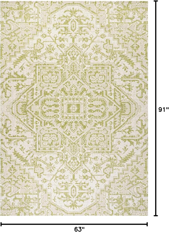 JONATHAN Y Boho Medallion Indoor Outdoor Area Rug 5X8 Cream/Green, Estrella - Image 2