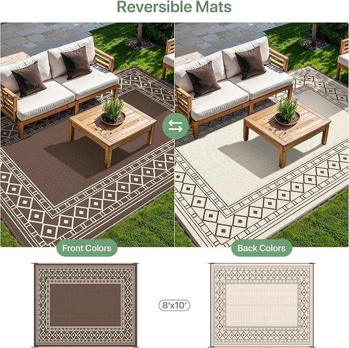 GENIMO Outdoor Rug Waterproof for Patio, Outside Area Mat for Rv, Coffee & Beige - Image 4