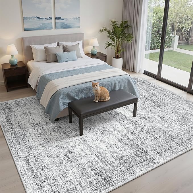 Soalmost 5x7 Area Rugs Gray Low Pile Indoor Washable Trendy Faded Style Rugs - Image 4