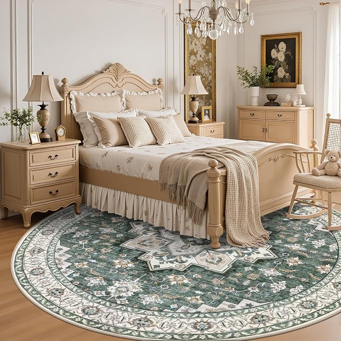 Round Area Rug for Living Room: 6ft Washable Vintage Boho Soft Thin Circle Rug - Image 4