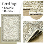 Floral Boho Rug 4x6 Washable Non Slip Area Rug Bohemian Carpet Door Mat Taupe - Image 5