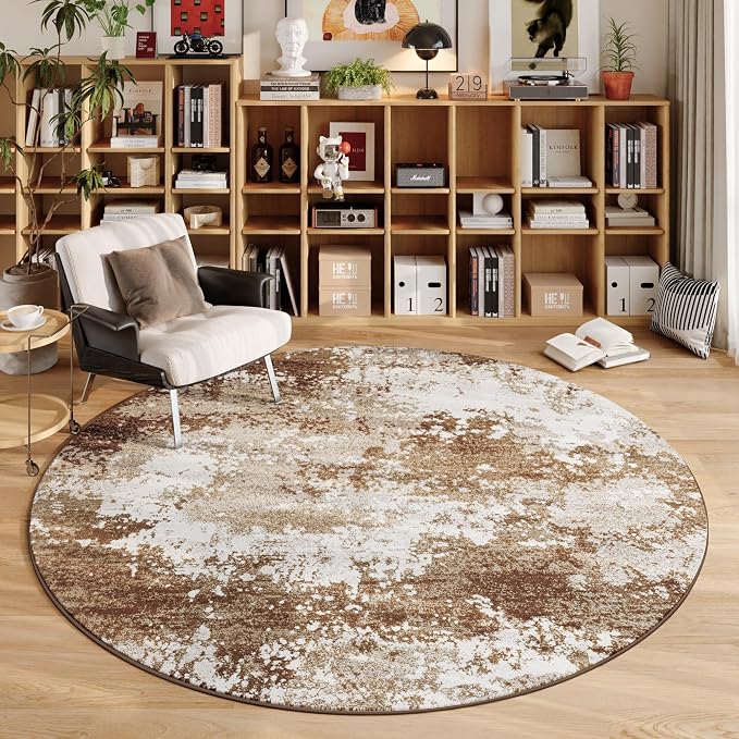 Brown Round Area Rugs 4ft Washable Circle Rug by Acapet