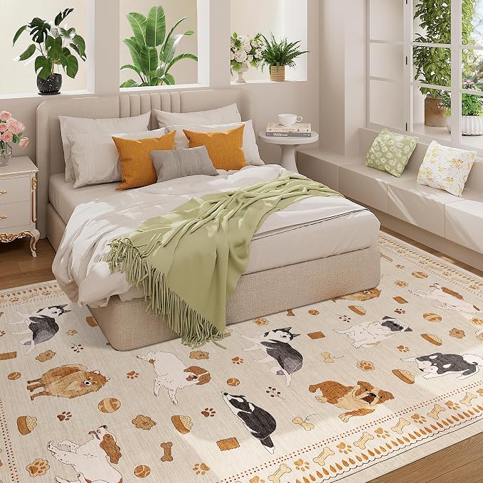 DUKINO 6x9 Rug for Living Room, Lightweight Animal Dog Print Washable Area Rug - Image 3