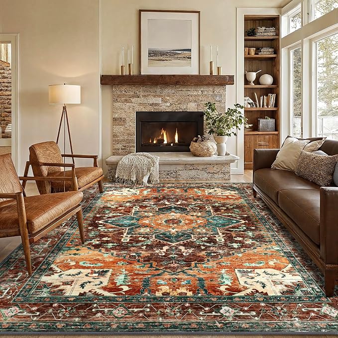 Yamaziot 6x9 Large Area Rug, Non-Slip Washable Boho Vintage Living Room Rug by Yamaziot