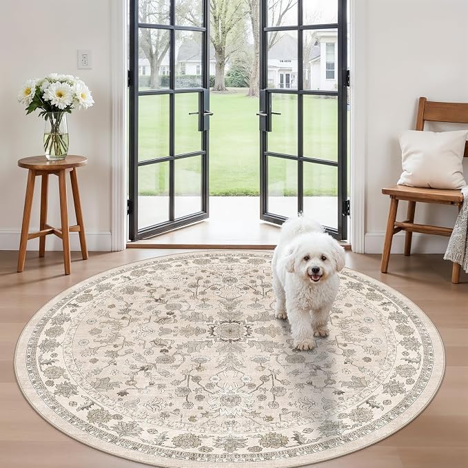 Round Kitchen Rugs 6ft Washable: Non-Slip Soft Low Pile Circle Area Rug - Image 4