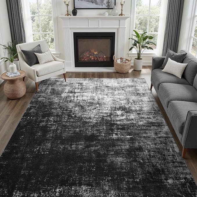 DCX Abstract Area Rug 5x7, Washable Black Modern Rug by DCXWashableRug