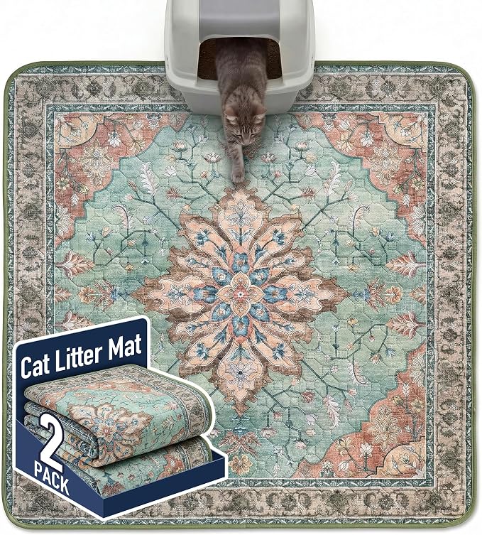 Hompet Cat Litter Mat 2 Pack, 54x54 Large Machine Washable Trapping Mats by Hompet