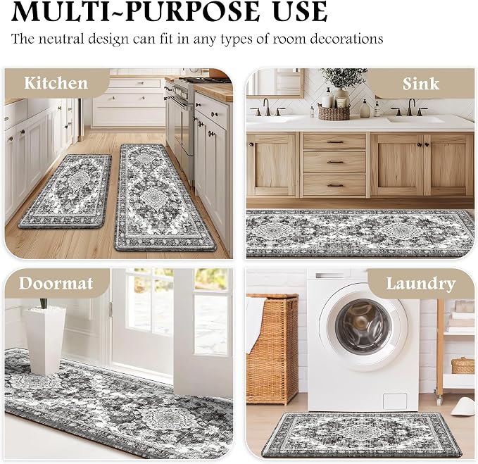 Boho Kitchen Mats for Floor 2 Piece Set Anti Fatigue Cushioned PVC Kitchen Rugs - Image 6