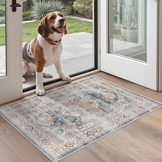 Madane Washable Area Rug 2x3, Small Entryway Rug Non-Slip Vintage Door Mat by Madane