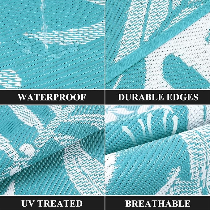 Pauwer Waterproof Outdoor Rug 8x10, Reversible Plastic Straw Patio Camping Rug - Image 3