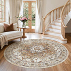 Madane Washable 5ft Circle Round Rug, 5x5 Circular Rugs Non-Slip Vintage Area - Image 2