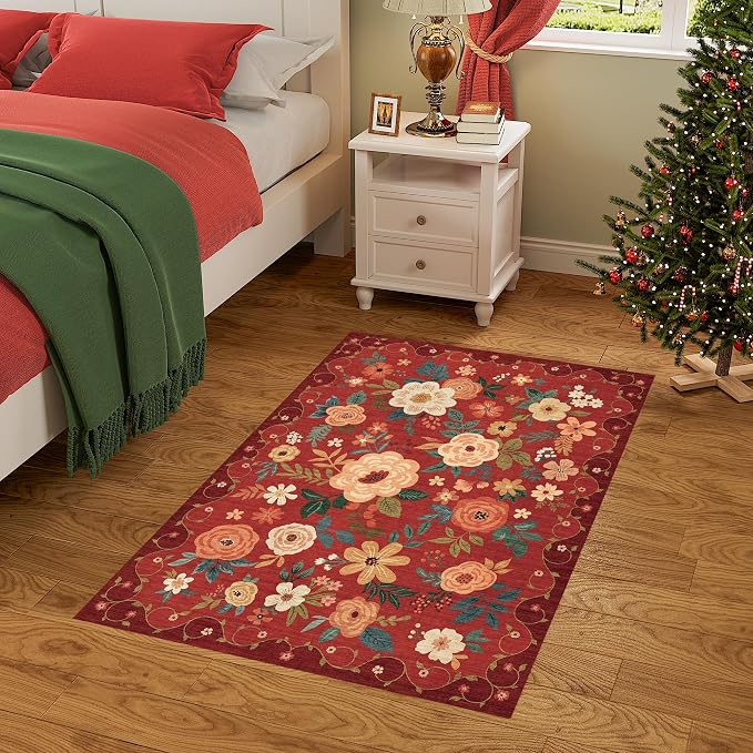 DUKINO 2x3 Rugs for Entryway, Floral Indoor Washable Door Mat, Non Slip Boho - Image 4
