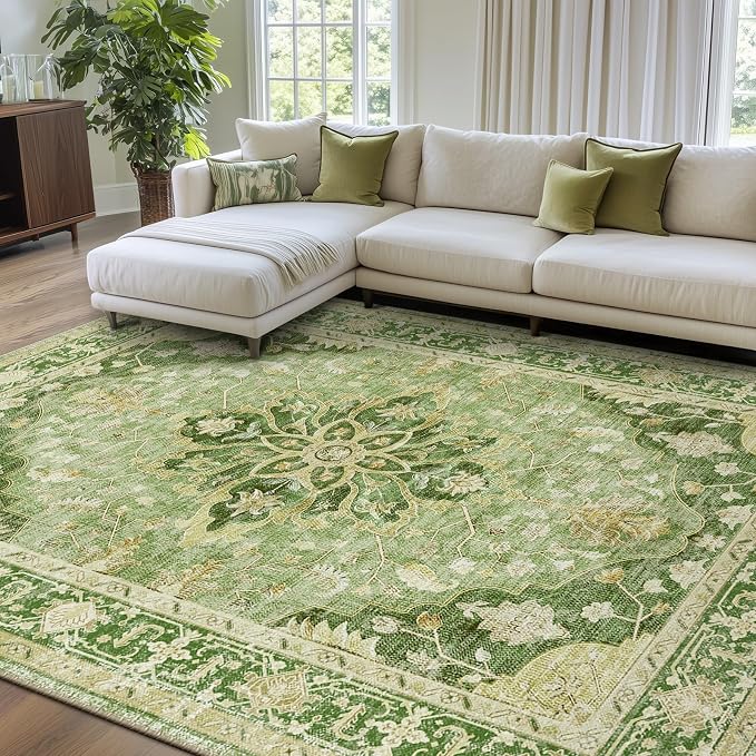 RELEANY Area Rugs Large 9'x12' Washable Non-Slip, Floral Vintage Distress - Image 3