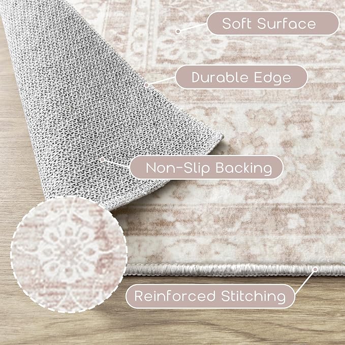 Pink Area Rug for Living Room Low Pile Soft 8 x 10 Carpet - Image 3