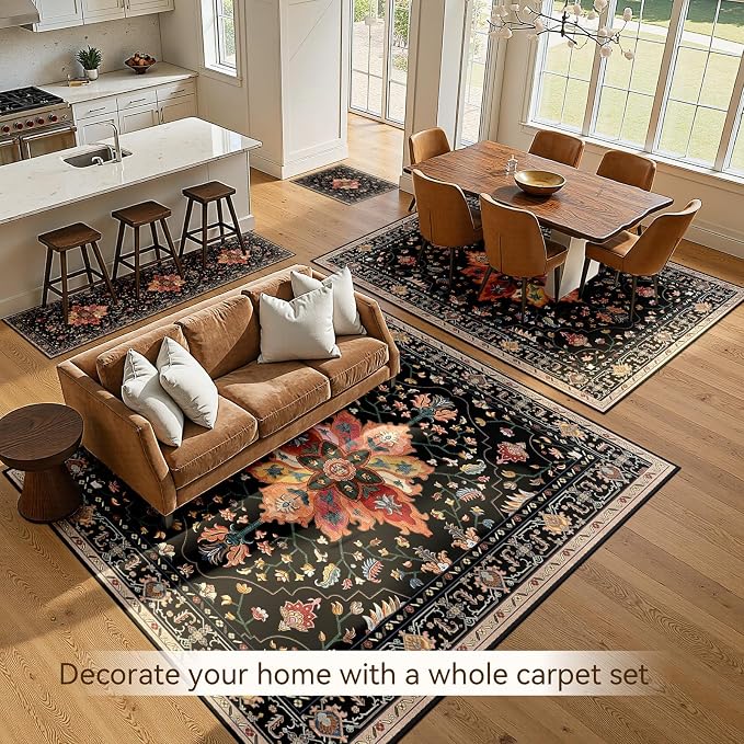 RELEANY Area Rugs 6'x9' Washable Non-Slip, Floral Vintage Distress Medallion - Image 4