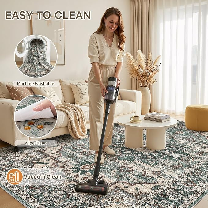 5x7 Area Rugs Living Room: Washable Vintage Rug Large Non-Slip Stain Resistant - Image 2