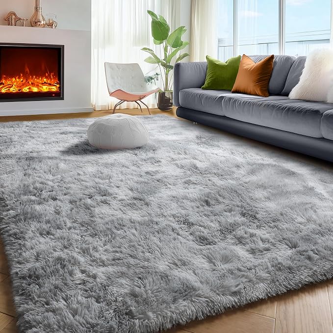 PAGISOFE Light Grey Shaggy Abstract Area Rug 6x9 Feet, Plush Fluffy Rugs - Image 3