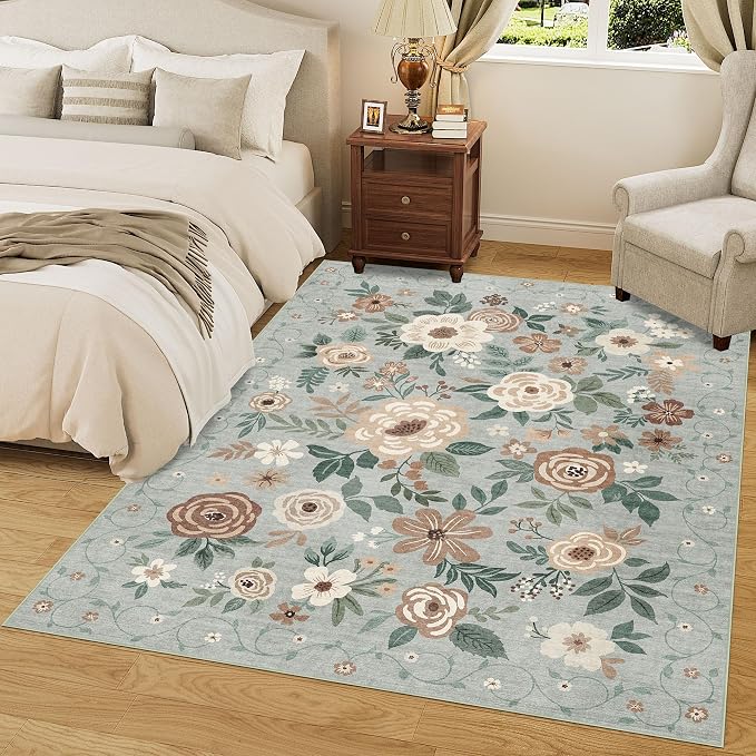 DUKINO 5x7 Area Rug, Floral Design, Lightweight Non Slip Washable, Indoor Low - Image 8