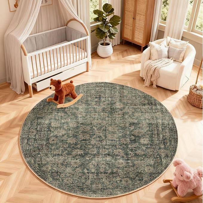 4x4 Round Bedroom Rug Washable: Living Room Rug Stain Resistant Non Slip Low - Image 5