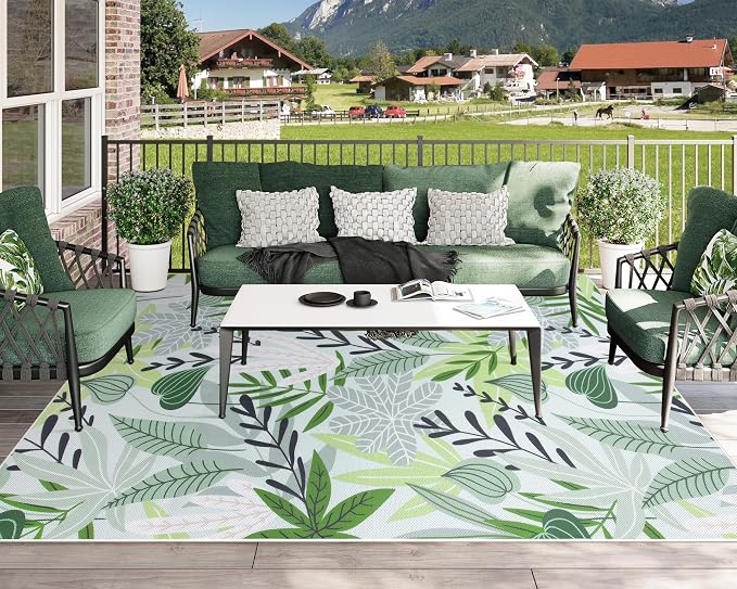Lahome Leaf Indoor Outdoor Rug 8x10, Non Slip Outdoor Patio Rug - Image 4