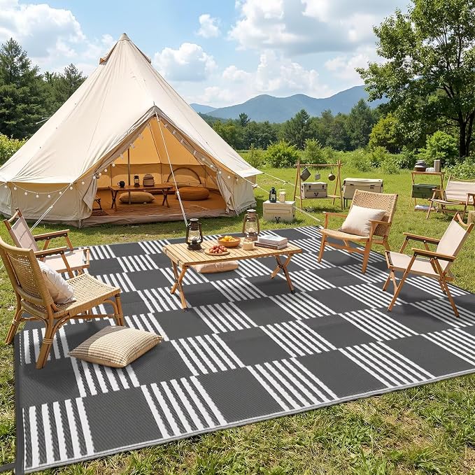 Garvee Waterproof Outdoor Rug 9x12, Checkered Foldable Plastic Straw Patio - Image 7