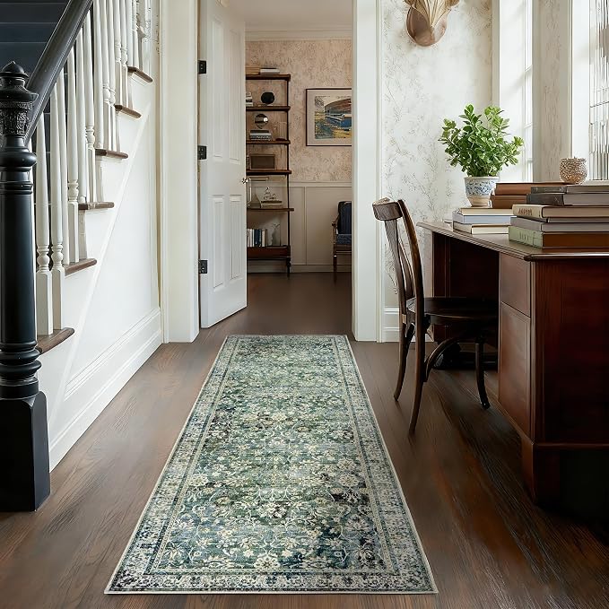 Green Washable Bathroom Hallway Runner Rug - Image 5