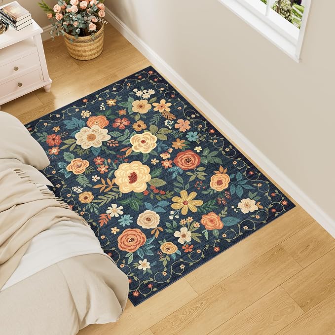 DUKINO 3x4 Area Rug, Lightweight Non Slip Washable Floral Rug, Indoor Low Pile by DUKINO