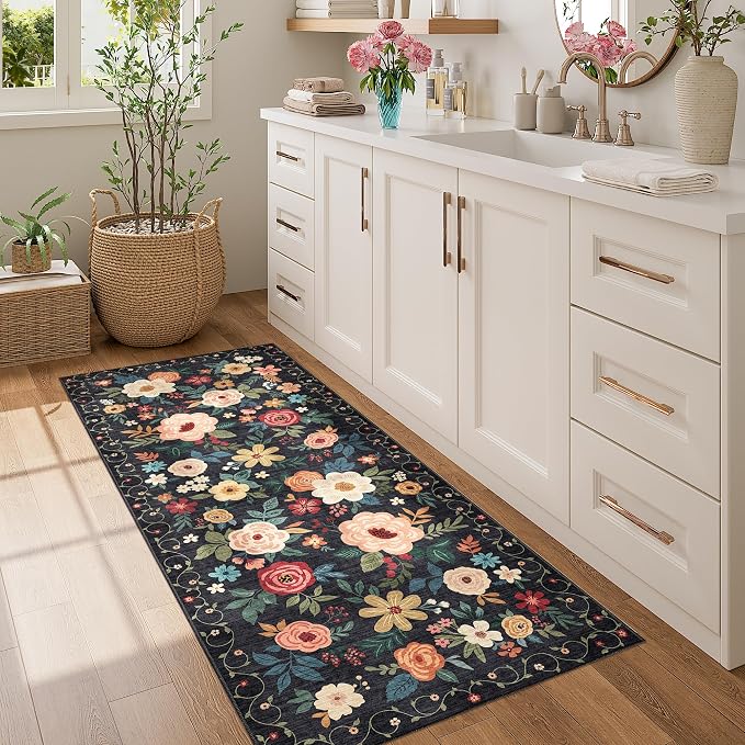 DUKINO 2x5 Runner Rug for Hallway, Washable Kitchen Floral Runner Rug - Image 3