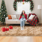 2x8 ft Plush High Pile Khaki Tie Dyed Rug Fluffy Soft Runner Bedside Rug - Image 8