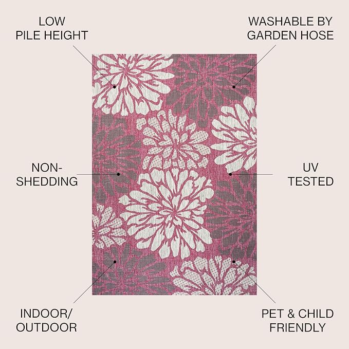 JONATHAN Y Floral Textured Weave Indoor Outdoor Square Area Rug 5X5 - Image 2