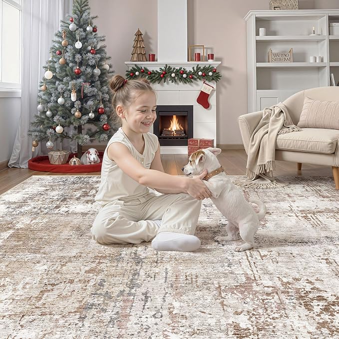 UERMEI Square Area Rugs : Washable 6x6 Neutral Modern Abstract Carpet - Image 4