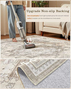 12x15 Vintage Area Rug: Washable Neutral Soft Non Slip Thin Large Floor Carpet - Image 5