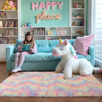 KICHOWUA Area Rug 5x7 Rainbow Fluffy Shag - Image 8