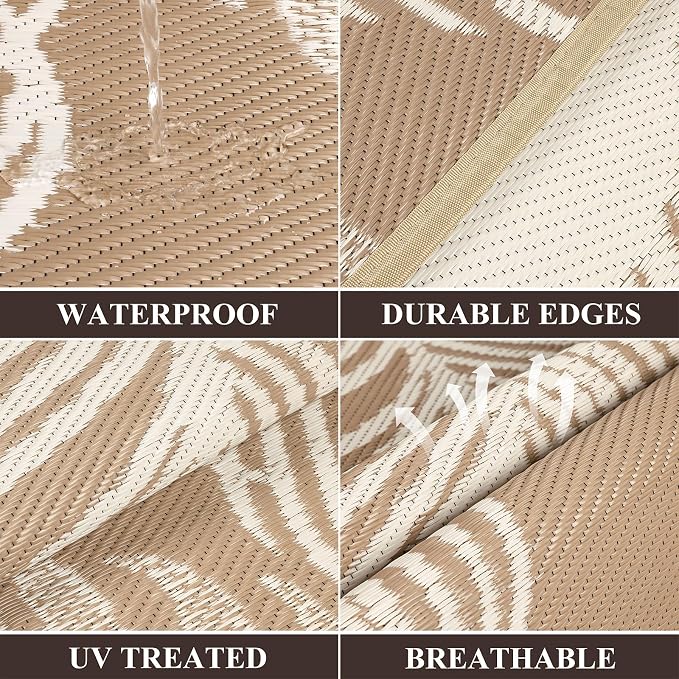 Pauwer Waterproof Outdoor Rug 6x9, Reversible Plastic Straw Patio Camping Rug - Image 3
