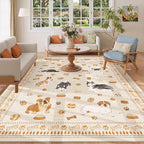 DUKINO 5x7 Rug for Living Room, Lightweight Animal Dog Print Washable Area Rug - Image 9