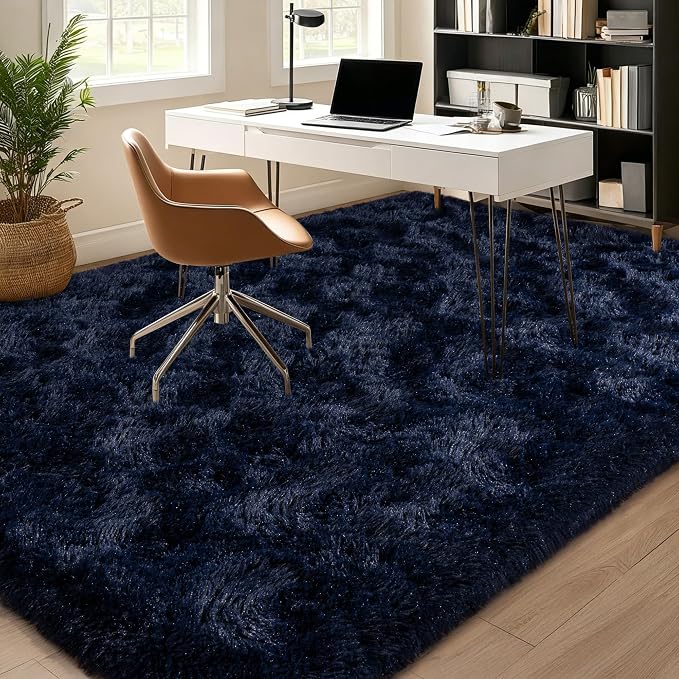 Navy Blue Rug for Living Room, 6x9 Large Fluffy Area Rugs for Bedroom, Soft - Image 4