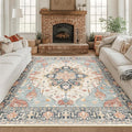 RELEANY Area Rugs Square 8ft Washable Non-Slip, Floral Vintage Distress by RELEANY