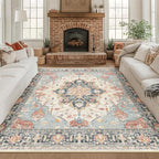 RELEANY Area Rugs Square 8ft Washable Non-Slip, Floral Vintage Distress by RELEANY