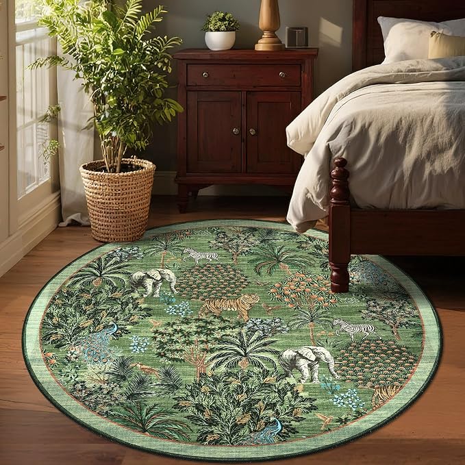 GarveeHome Jungle Round Washable Rugs 6ft Non-Slip Soft Round Rug - Image 3