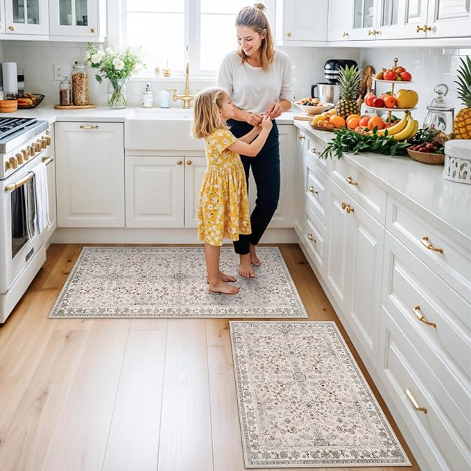 Kitchen Rugs Non-Slip Washable 2 Piece, Modern Boho Low Pile Stain-Resistant - Image 3