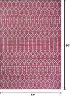 JONATHAN Y Moroccan Geometric Indoor Outdoor Area Rug 3X5 Fuchsia/Light Gray - Image 2