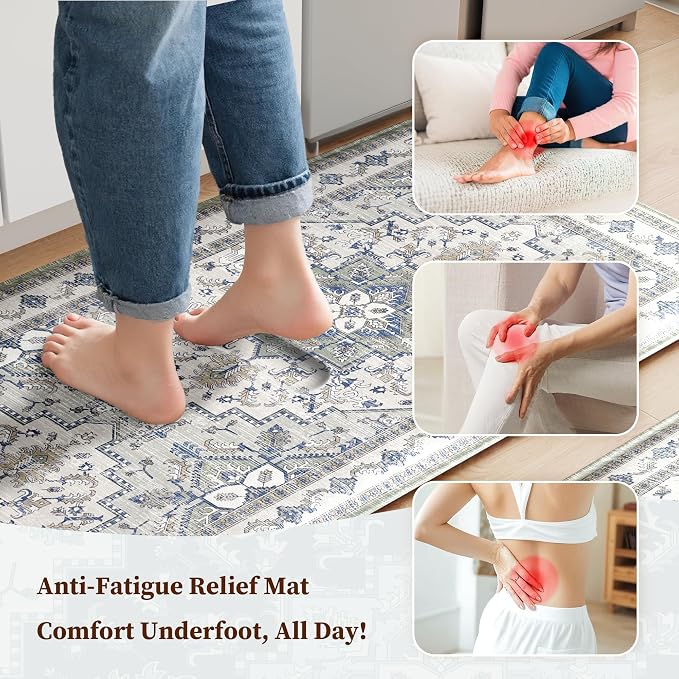 Boho Kitchen Mats for Floor 2 Piece Set Anti Fatigue Cushioned PVC Kitchen Rugs - Image 3