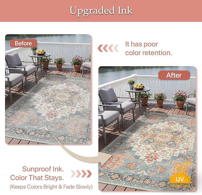 GENIMO Outdoor & Indoor Area Rug 4'x6', Waterproof, Non-Shedding, Easy Cleaning - Image 5