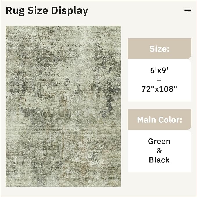 Soalmost Area Rug 6x9 Abstract Living Room Washable Rugs Green Black Non Slip - Image 5