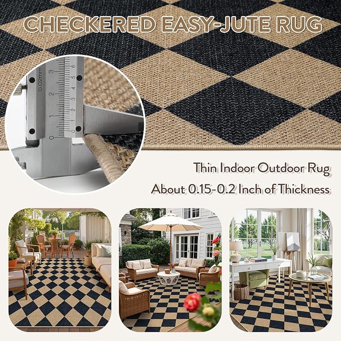 Lahome Colette Checkered Easy Jute Area Rug 8x10, Large Living Room Patio Rug - Image 5