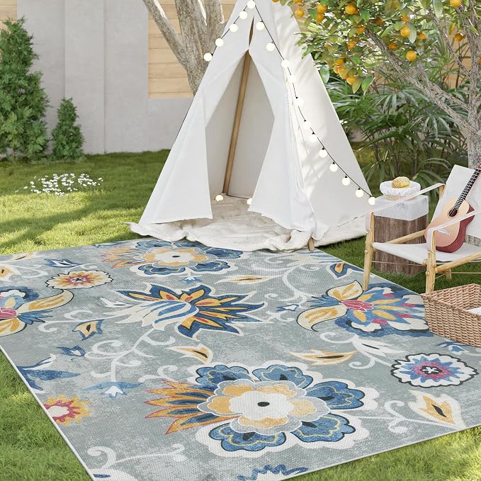 Lahome Floral Indoor Outdoor Rug, 5x8ft Non Slip Outdoor Patio Rug - Image 5