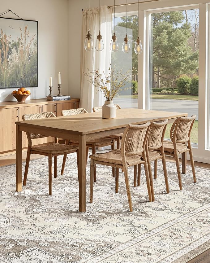 5x7 Vintage Area Rug: Washable Neutral Soft Non Slip Thin Large Floor Carpet - Image 7