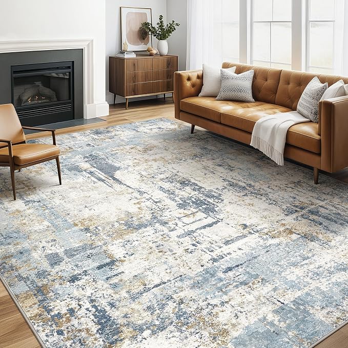 5x8 Area Rug Washable Rugs: Large Abstract Modern Soft Stain Resistant Indoor by LOONGRUG