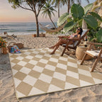 Outdoor Plastic Checkered Rug Waterproof Patio 6x9 Beige Brown Diamond Geometry - Image 3